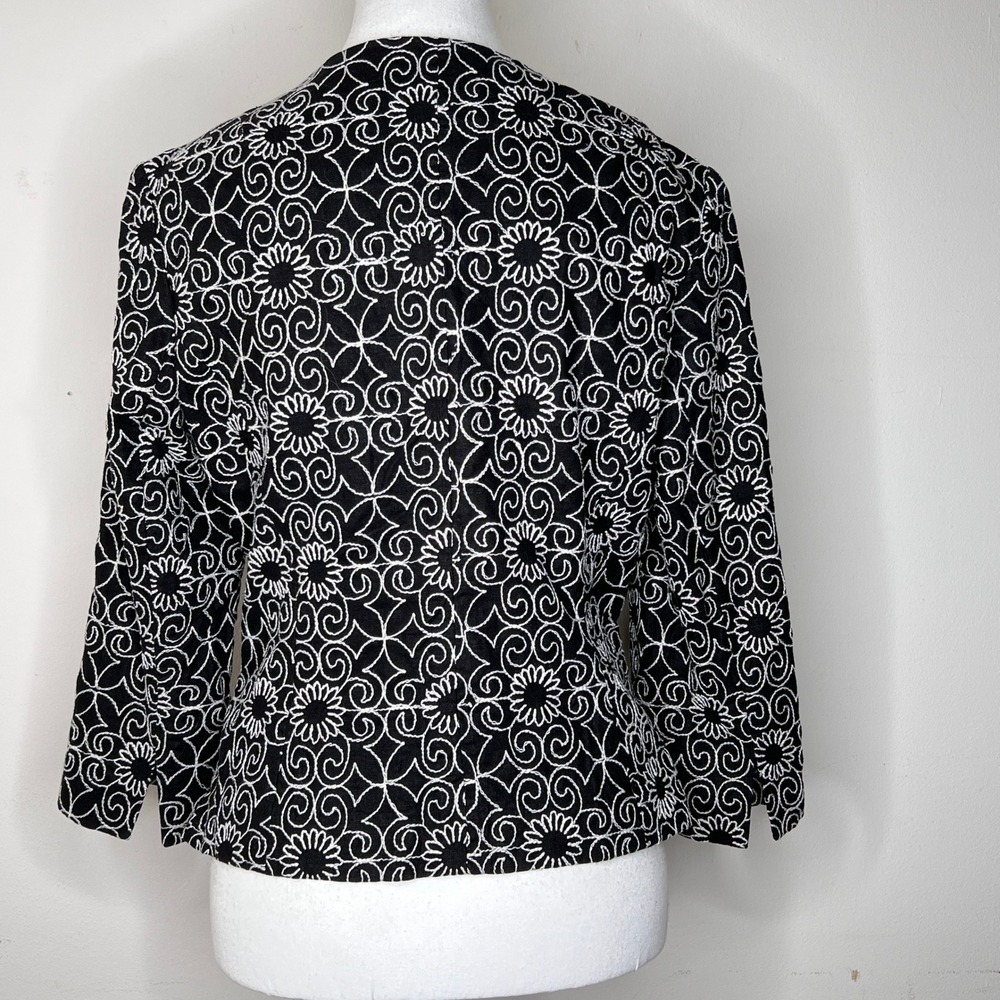 Bandolino Jacket Size 6 Fairycore Floral Embroidered‎ Linen Blend Ribbon Tie Bow - Picture 4 of 7